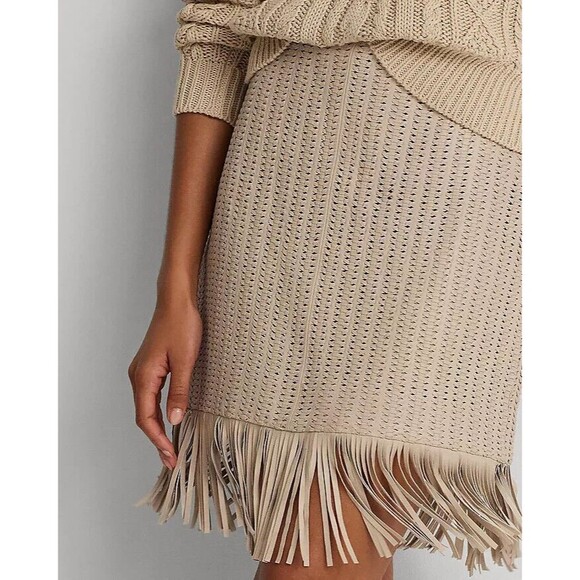 NWT $595 Ralph Lauren SKIRT Fringe Trim Woven Leather Pencil 100% LAMB LEATHER - Picture 4 of 14
